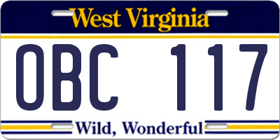 WV license plate OBC117