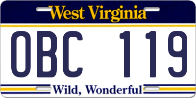 WV license plate OBC119