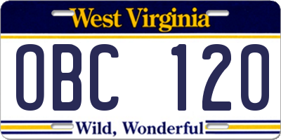 WV license plate OBC120
