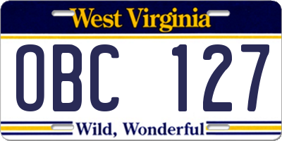WV license plate OBC127