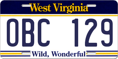 WV license plate OBC129
