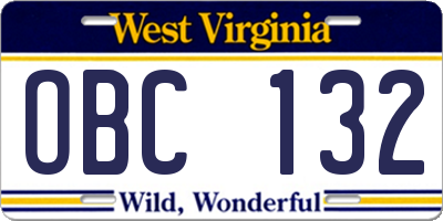 WV license plate OBC132
