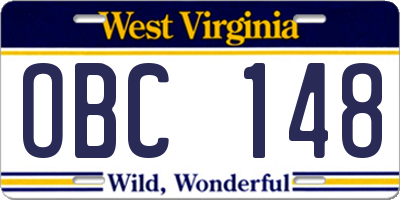 WV license plate OBC148