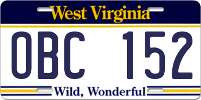 WV license plate OBC152