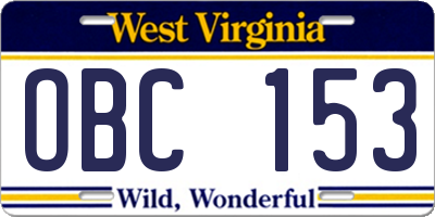 WV license plate OBC153