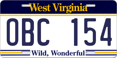 WV license plate OBC154