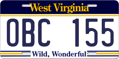 WV license plate OBC155