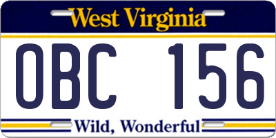 WV license plate OBC156