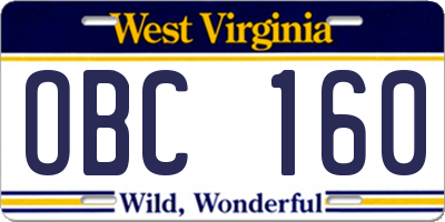 WV license plate OBC160