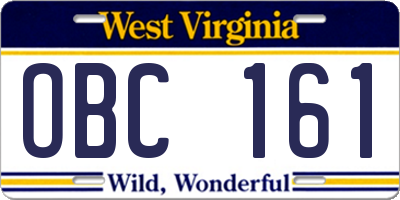 WV license plate OBC161