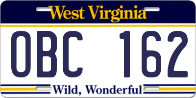 WV license plate OBC162