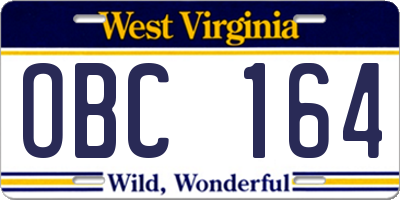 WV license plate OBC164