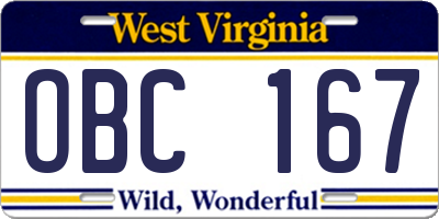WV license plate OBC167