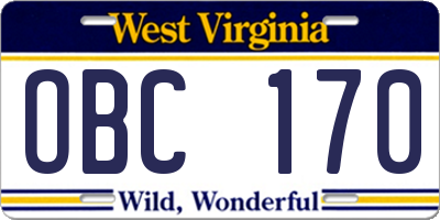 WV license plate OBC170