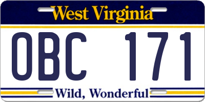 WV license plate OBC171