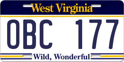 WV license plate OBC177