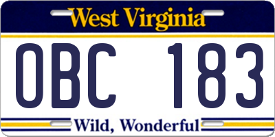 WV license plate OBC183