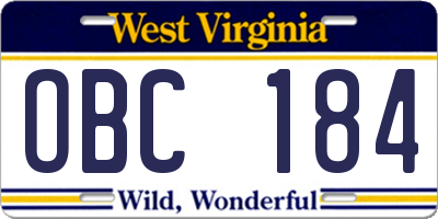 WV license plate OBC184