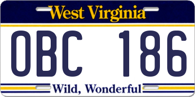 WV license plate OBC186