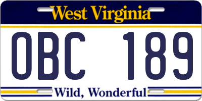 WV license plate OBC189
