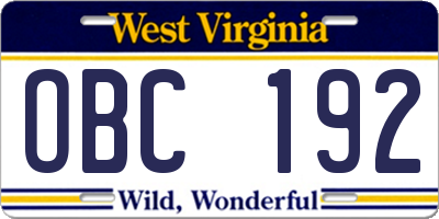 WV license plate OBC192