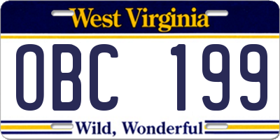 WV license plate OBC199