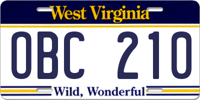 WV license plate OBC210