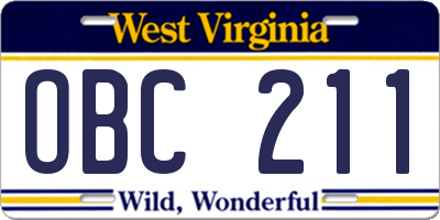 WV license plate OBC211