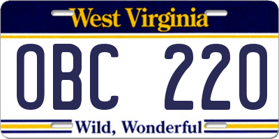 WV license plate OBC220