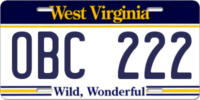 WV license plate OBC222