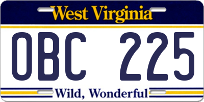 WV license plate OBC225