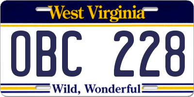 WV license plate OBC228