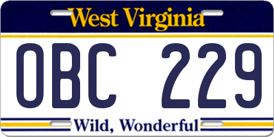 WV license plate OBC229
