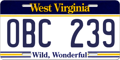 WV license plate OBC239