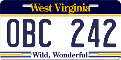 WV license plate OBC242