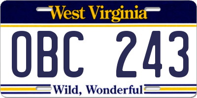 WV license plate OBC243