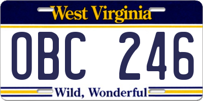 WV license plate OBC246
