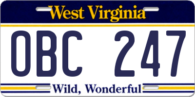 WV license plate OBC247