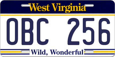 WV license plate OBC256