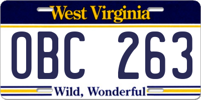 WV license plate OBC263