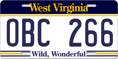 WV license plate OBC266
