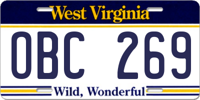 WV license plate OBC269