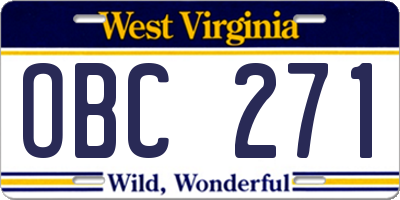 WV license plate OBC271