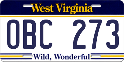 WV license plate OBC273