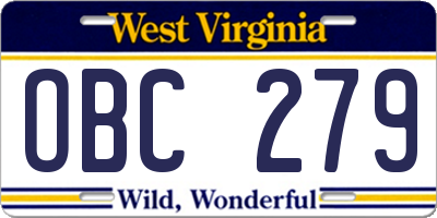 WV license plate OBC279