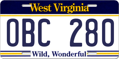 WV license plate OBC280