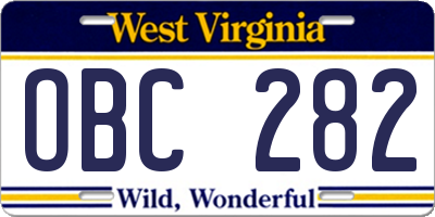 WV license plate OBC282