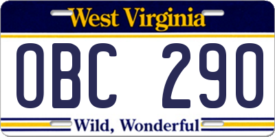 WV license plate OBC290