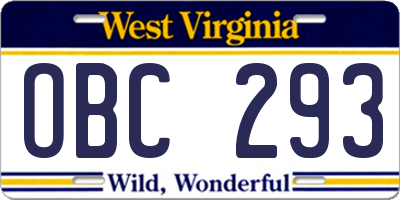 WV license plate OBC293