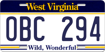 WV license plate OBC294